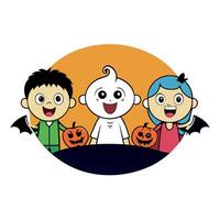 Happy kids celebrate Halloween concept. Background with selective focus and copy space vector