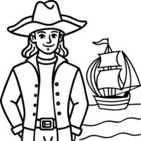 Man dressed-up like a pirate with hat and boat background vector