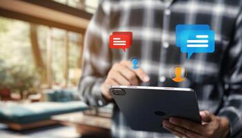 An online chat message icon featuring a speech bubble with smooth, rounded corners, commonly used to represent messaging or communication in digital platforms photo