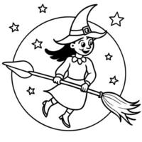 A witch flying with her broom at the full moon vector