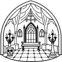 Inside view of haunted house with gothic style furniture in abandoned chamber. . vector