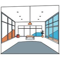 Interior of modern loft with concrete floor and panoramic windows vector
