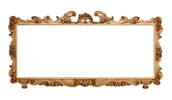 An ornate gold frame with a white background photo