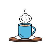Steam rising from freshly prepared coffee in cup on table at home vector