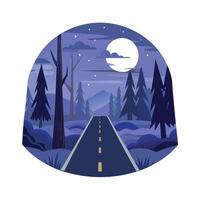 Fog In Spooky Forest At Moon Light On Asphalt - Abstract Bokeh And Filter Toned. vector