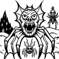 Realm Of Nightmares And Fear. Darkness Landscape With Insectoid Shapes And Scaries Creature. Macabre Domain And Kingdom. Inspiration Concept For Horrific Creations vector