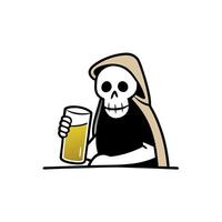 Grim Reaper Drinking a Glass of Beer in a Bar. vector