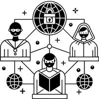 Golden-Azure Cyber Realm. Hackers Employ Advanced Techniques for Full Access. Intricate Web of Digital Intrusion vector