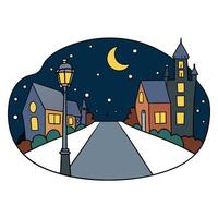 Night view of street at night with lights and fog. Halloween concept vector