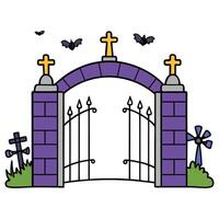 Gate with Halloween theme background. scary cemetery gate. vector