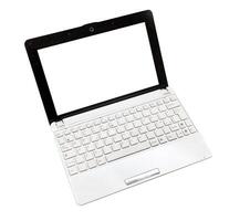 A white laptop computer with a blank screen photo
