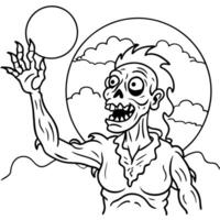Scary zombie raising rotten hand for receive moonlight in Halloween night background. Flesh eater resurrection in the darkness. Smoke fog and mist scene vector