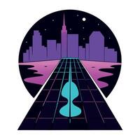 Empty background scene. Dark street reflection on the wet pavement. Rays neon light in the dark. neon figures. smoke. Night view of the street. the city. Abstract dark background. vector