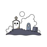 Discover the chilling atmosphere of a scary cemetery shrouded in mist. Great for ghost tours and paranormal investigations. offering a supernatural experience. vector