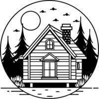 Haunted spooky cabin house in the woods lit by the moon vector