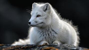 white fox on a black background. White fox in the nature photo