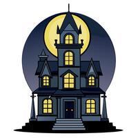 A large victorian house of terror with a full moon in the dark and candlelight. Halloween theme of horror house in the dark. 3D illustration and fantasy digital painting. vector