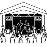 Hip hop dark wall background no writings on it stage with crowd of people raising hands enjoying live music vector