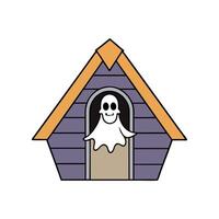 Scary ghost in the attic. Haunted house for Halloween. vector