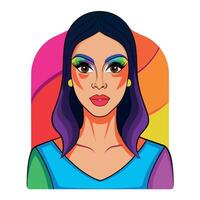 Art with this digital picture of a woman adorned with colorful make-up on her face. vibrant colorful background. vector