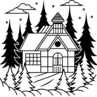 Painting of mysterious house in the deep forest. vector