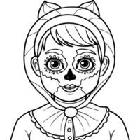 Close up portrait of a child dressed as a sugar skull for Halloween vector