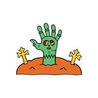 Halloween background with zombie hand erupting out of the ground. vector