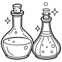 Gorgeous glass bottles tinted with watercolor for fragrance and magical concoctions found in fantasy games within the alchemy lab used for enchanting elixirs vector
