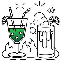 Green cocktails with ice on the bar counter with smoke for the Halloween holiday. Alcoholic drinks. vector