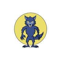 A werewolf at night on a full moon. A terrible mythical creature. The concept of a mystical werewolf for Halloween vector