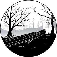 Fallen tree in foggy forest melancholic dark background. technology. vector