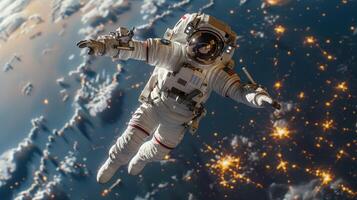 astronaut in outer space on the background of planet earth. Astronaut in a spacesuit in space photo