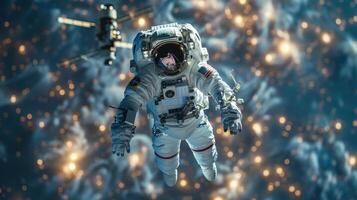 astronaut in outer space on the background of planet earth. Astronaut in a spacesuit in space photo