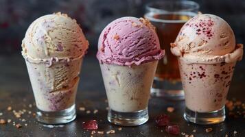 ice cream balls in a cup. Lots of ice cream in cups are on the table photo