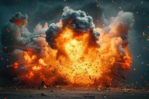 Fire explosion. Fire, war, explosion, blast, catastrophe, flame. The concept of horror photo