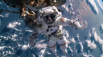 astronaut in outer space on the background of planet earth. Astronaut in a spacesuit in space photo