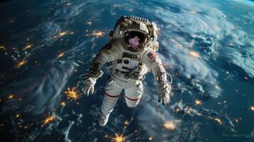 astronaut in outer space on the background of planet earth. Astronaut in a spacesuit in space photo