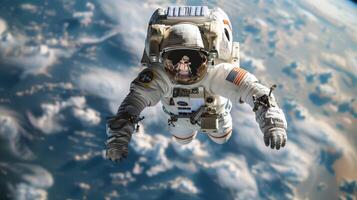 astronaut in outer space on the background of planet earth. Astronaut in a spacesuit in space photo