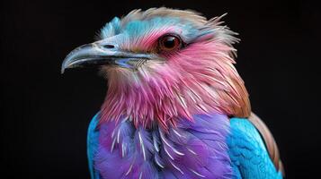 Bird Lilac roller on black background. Lilac Breasted Roller Perched on a Branch photo