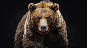 Portrait of a brown bear on black isolated background. Portrait of a Kamchatka bear photo