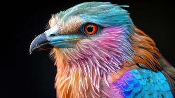 Bird Lilac roller on black background. Lilac Breasted Roller Perched on a Branch photo
