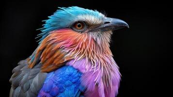 Bird Lilac roller on black background. Lilac Breasted Roller Perched on a Branch photo
