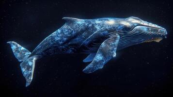 Blue whale in the underwater expanse of the ocean. A huge whale underwater photo