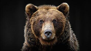 Portrait of a brown bear on black isolated background. Portrait of a Kamchatka bear photo