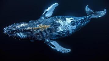 Blue whale in the underwater expanse of the ocean. A huge whale underwater photo