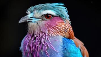 Bird Lilac roller on black background. Lilac Breasted Roller Perched on a Branch photo