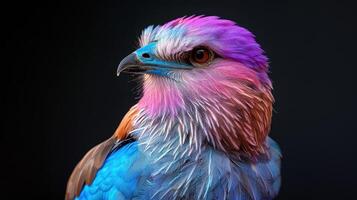 Bird Lilac roller on black background. Lilac Breasted Roller Perched on a Branch photo