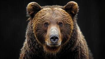 Portrait of a brown bear on black isolated background. Portrait of a Kamchatka bear photo