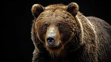 Portrait of a brown bear on black isolated background. Portrait of a Kamchatka bear photo