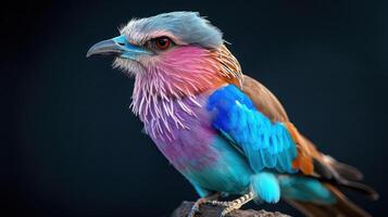 Bird Lilac roller on black background. Lilac Breasted Roller Perched on a Branch photo